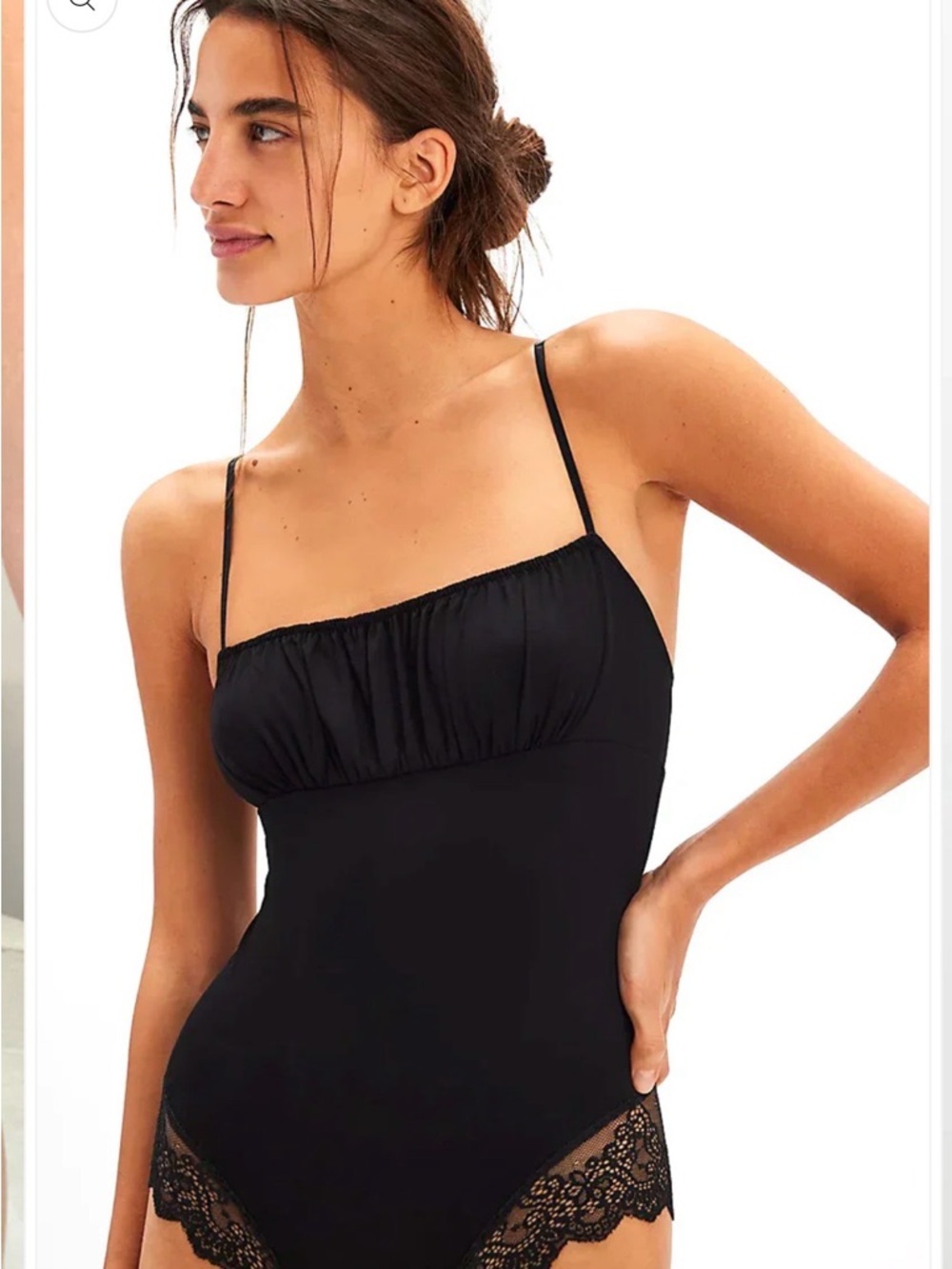 Only Hearts Black Lace-Trim Bodysuit